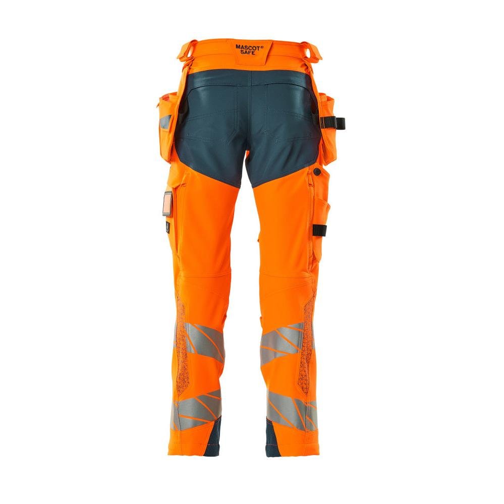 Byxor med hängfickor, ULTIMATE STRETCH-byxor, hi-vis orange/mörk petroleum