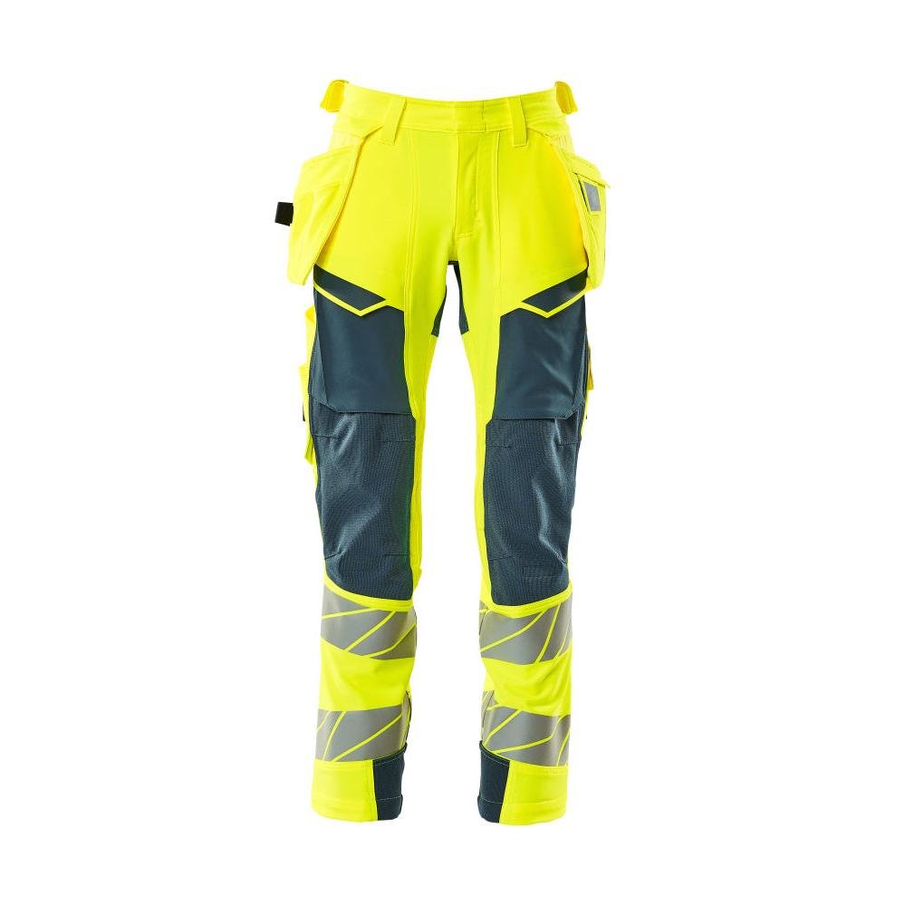 Byxor med hängfickor, ULTIMATE STRETCH-byxor, hi-vis gul/mörk petroleum