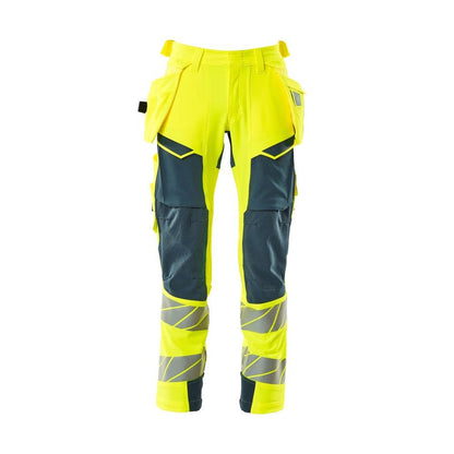 Byxor med hängfickor, ULTIMATE STRETCH-byxor, hi-vis gul/mörk petroleum
