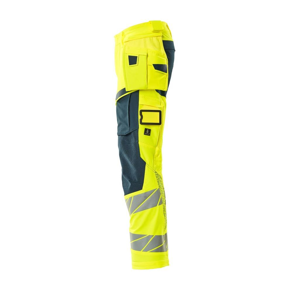 Byxor med hängfickor, ULTIMATE STRETCH-byxor, hi-vis gul/mörk petroleum