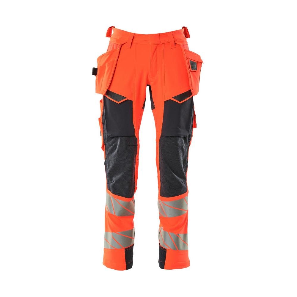 Byxor med hängfickor, ULTIMATE STRETCH-byxor, Hi-vis röd/svart-blå