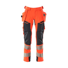 Byxor med hängfickor, ULTIMATE STRETCH-byxor, Hi-vis röd/svart-blå