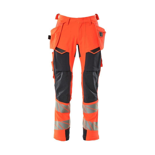Byxor med hängfickor, ULTIMATE STRETCH-byxor, Hi-vis röd/svart-blå