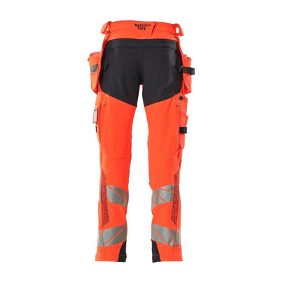 Byxor med hängfickor, ULTIMATE STRETCH-byxor, Hi-vis röd/svart-blå