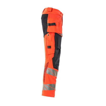 Byxor med hängfickor, ULTIMATE STRETCH-byxor, Hi-vis röd/svart-blå