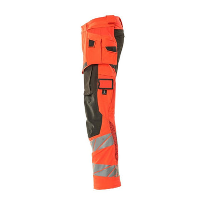 Byxor med hängfickor, ULTIMATE STRETCH-byxor, hi-vis röd/mörk antracit