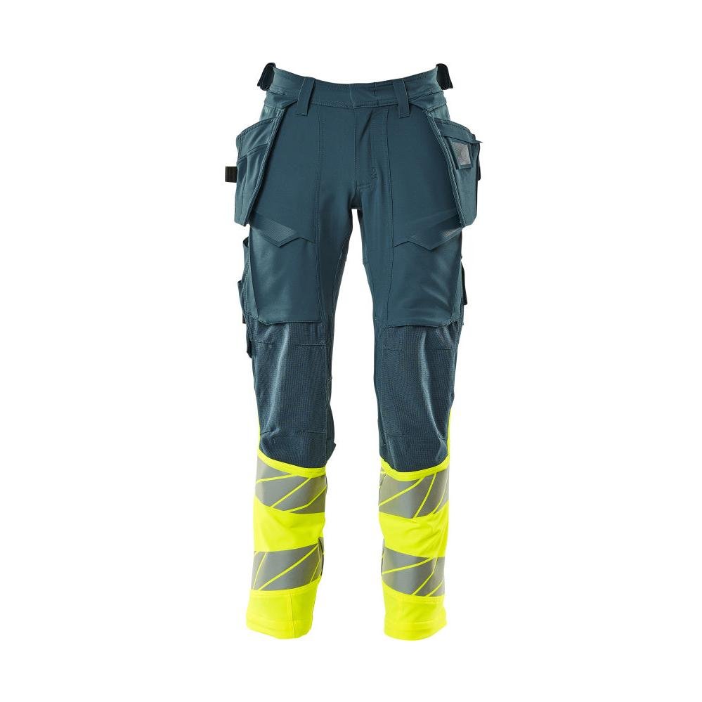 Byxor med hängfickor, ULTIMATE STRETCH-byxor, mörk petroleum/hi-vis gul
