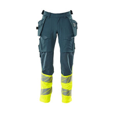 Byxor med hängfickor, ULTIMATE STRETCH-byxor, mörk petroleum/hi-vis gul