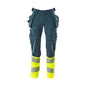 Byxor med hängfickor, ULTIMATE STRETCH-byxor, mörk petroleum/hi-vis gul