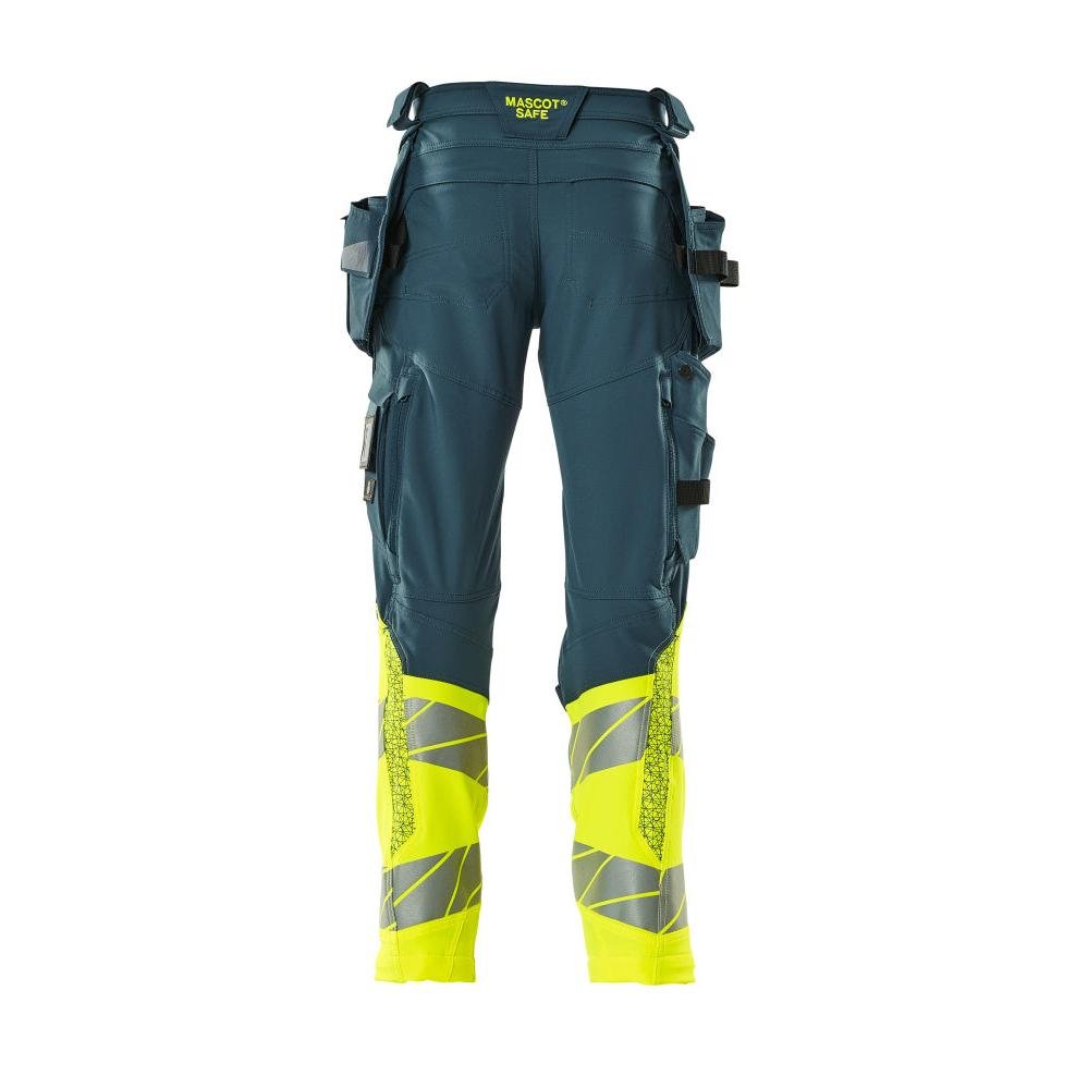 Byxor med hängfickor, ULTIMATE STRETCH-byxor, mörk petroleum/hi-vis gul