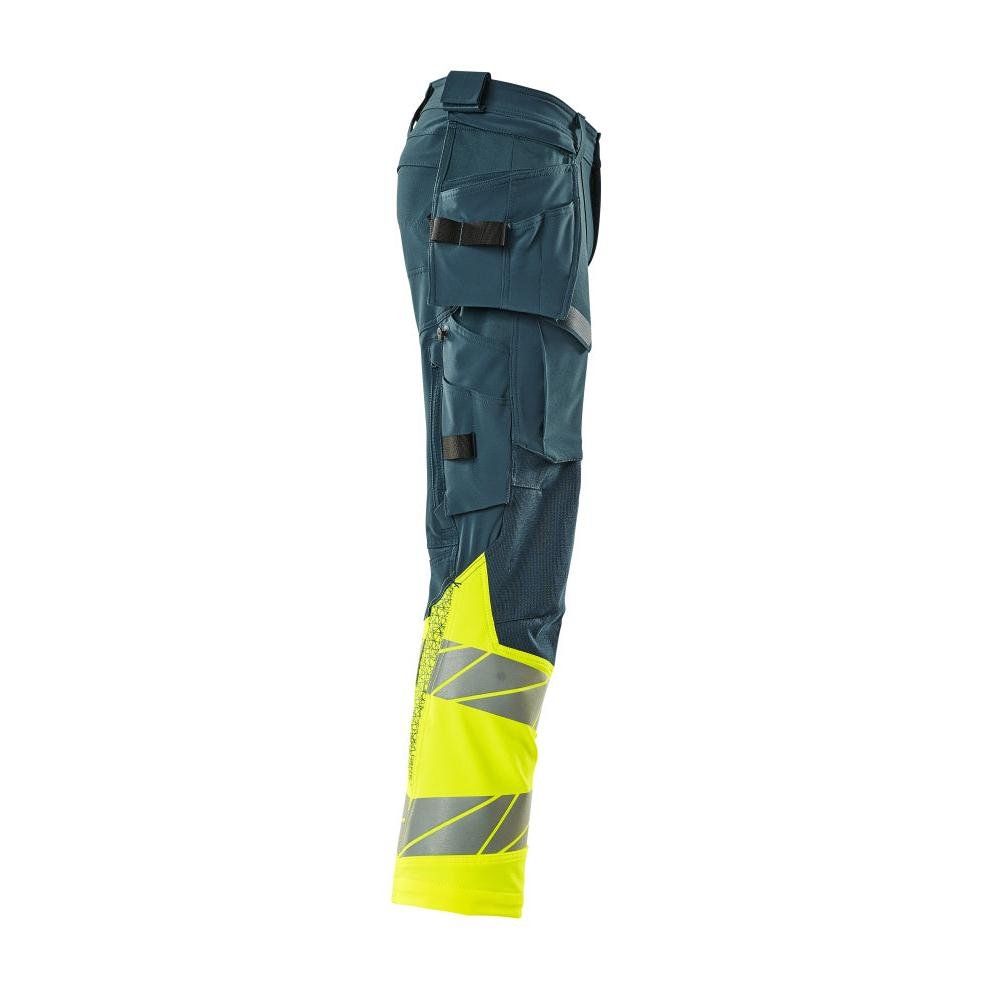 Byxor med hängfickor, ULTIMATE STRETCH-byxor, mörk petroleum/hi-vis gul