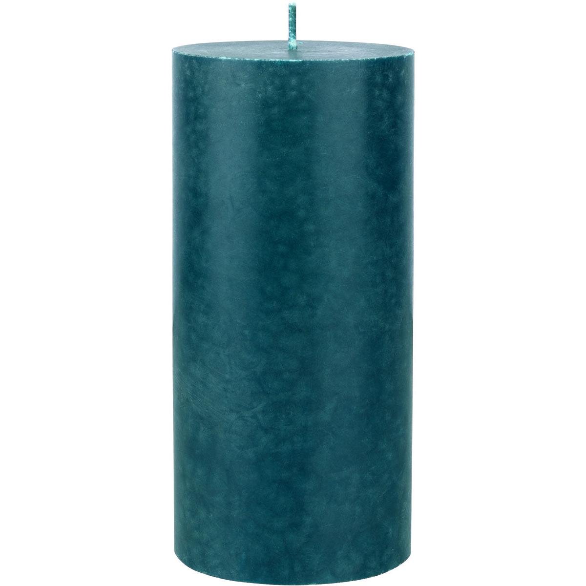 Duni GmbH:s blockljus (100% stearin, ca. 50h, 150 x 70 mm) är ett högt, mörkgrönt, cylindriskt ljus med en slät, marmorliknande yta, en platt topp, en enda veke och en miljövänlig design, som visas upprätt mot en vit bakgrund.