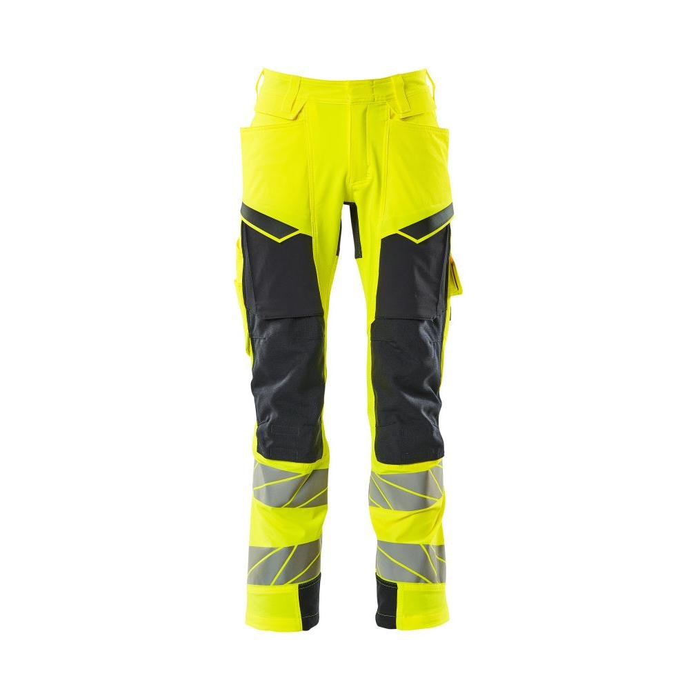 Byxor med knäfickor, ULTIMATE STRETCH-byxor, hi-vis gul/svart-blå