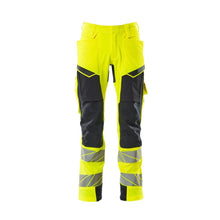 Byxor med knäfickor, ULTIMATE STRETCH-byxor, hi-vis gul/svart-blå