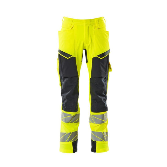 Byxor med knäfickor, ULTIMATE STRETCH-byxor, hi-vis gul/svart-blå