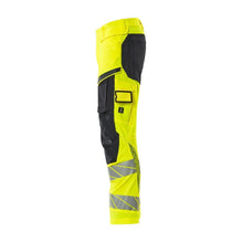 Byxor med knäfickor, ULTIMATE STRETCH-byxor, hi-vis gul/svart-blå