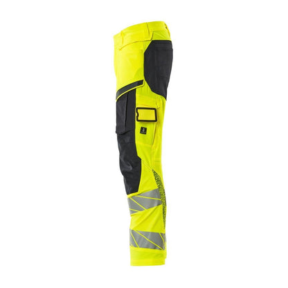 Byxor med knäfickor, ULTIMATE STRETCH-byxor, hi-vis gul/svart-blå