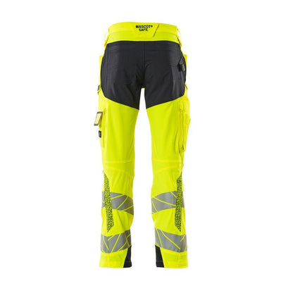 Byxor med knäfickor, ULTIMATE STRETCH-byxor, hi-vis gul/svart-blå