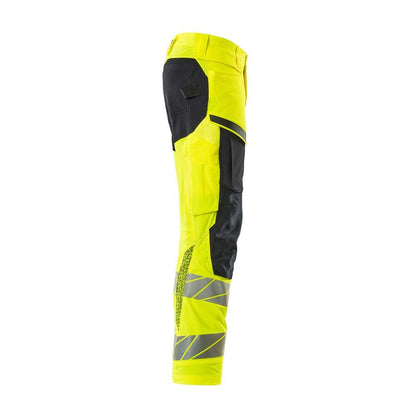 Byxor med knäfickor, ULTIMATE STRETCH-byxor, hi-vis gul/svart-blå
