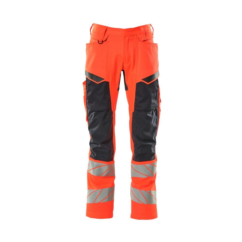 Byxor med knäfickor, byxor med stretchinlägg, hi-vis röd/svart-blå