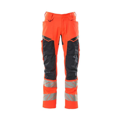 Byxor med knäfickor, byxor med stretchinlägg, hi-vis röd/svart-blå