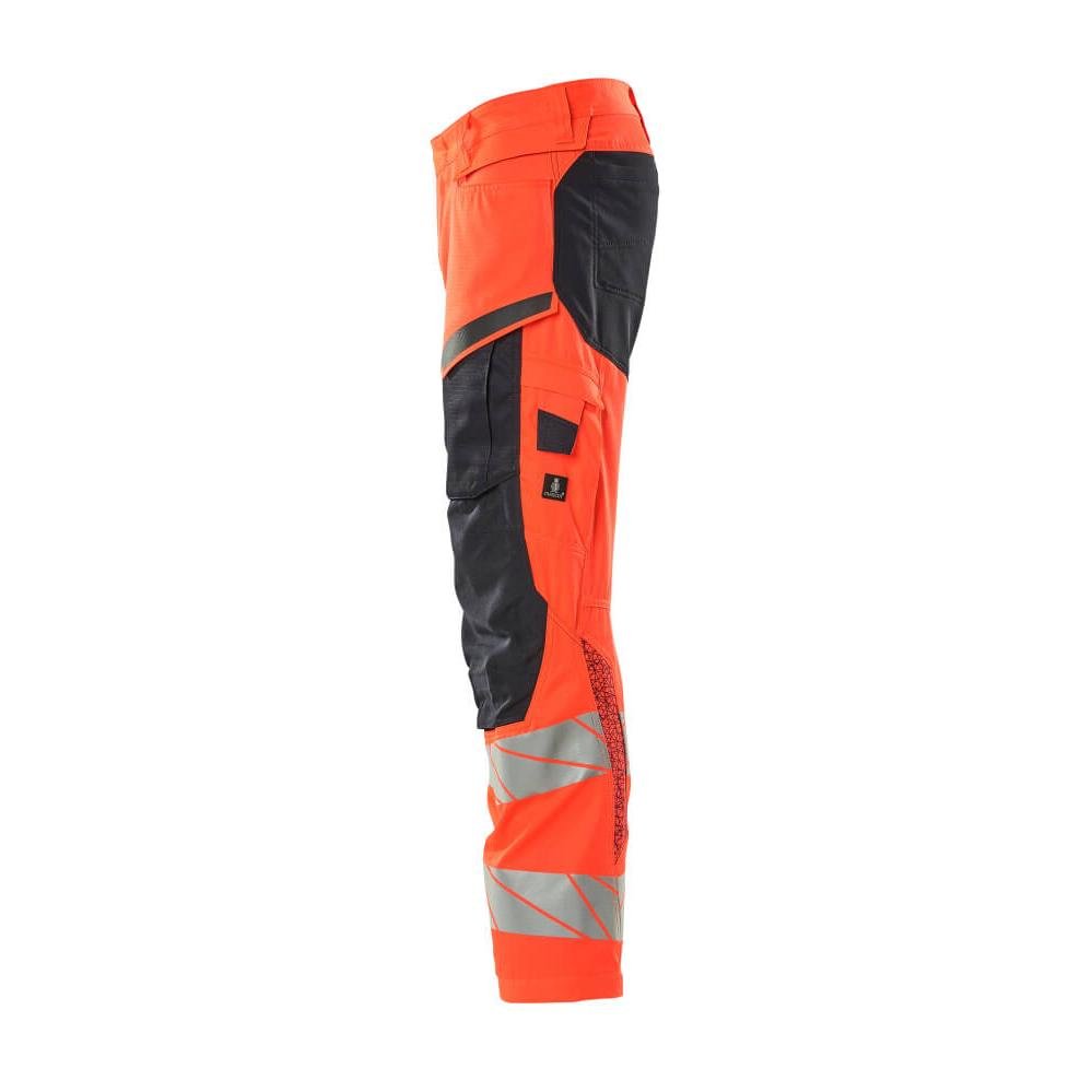Byxor med knäfickor, byxor med stretchinlägg, hi-vis röd/svart-blå
