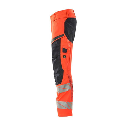 Byxor med knäfickor, byxor med stretchinlägg, hi-vis röd/svart-blå