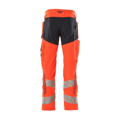 Byxor med knäfickor, byxor med stretchinlägg, hi-vis röd/svart-blå