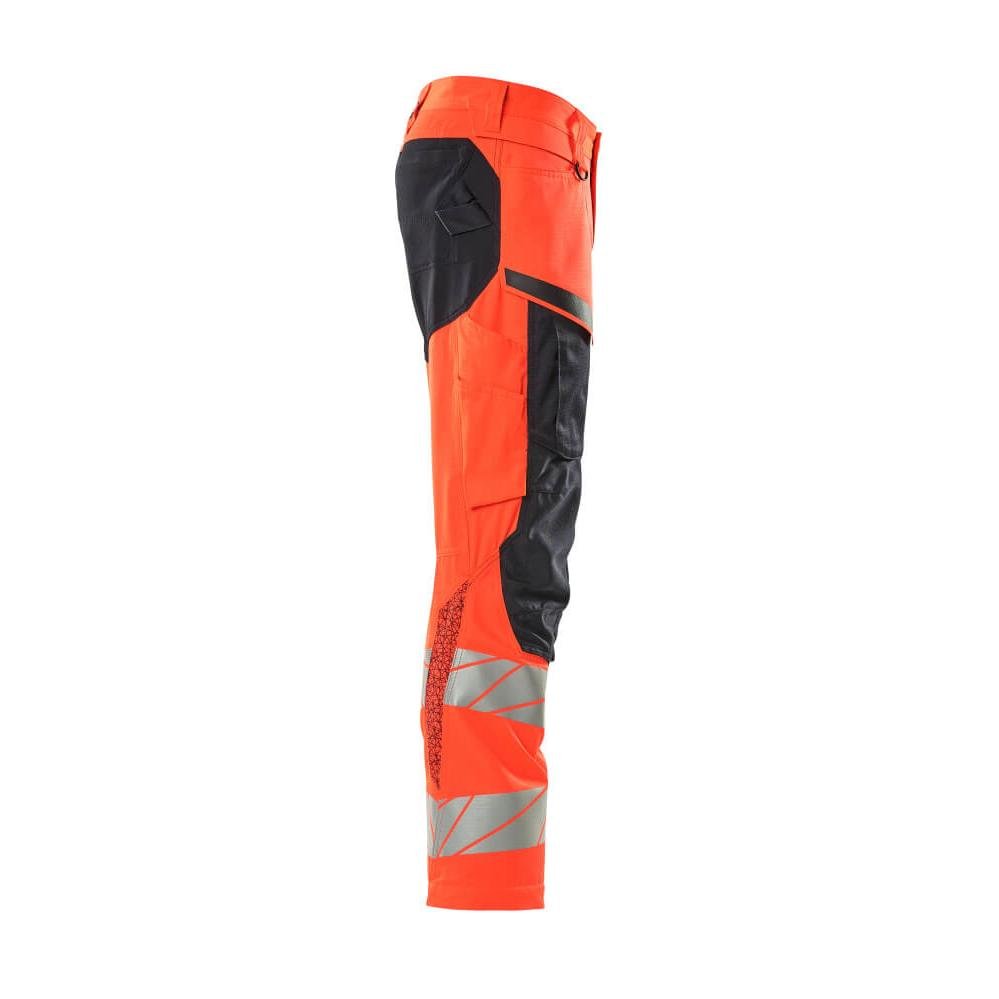 Byxor med knäfickor, byxor med stretchinlägg, hi-vis röd/svart-blå