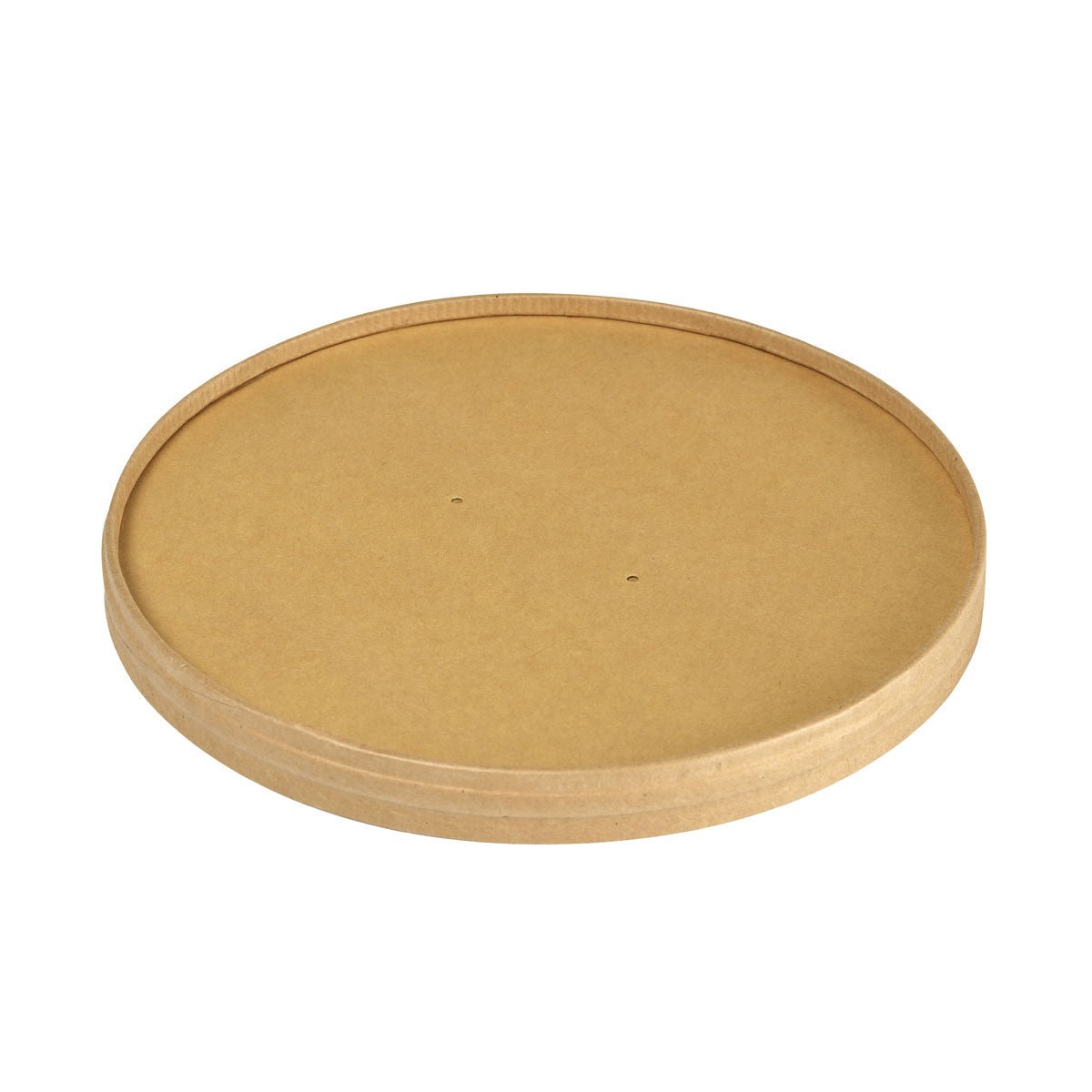 Ett miljövänligt lockkartong Ronda WIDE+ från Duni GmbH av brunt FSC/PLA-kartong (184x184x17 mm, 900/1300 ml) med lätt förhöjda kanter och två små hål ligger på vit bakgrund. Förpackning med 25 stycken.