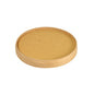Locket kartong SLIM kartong/PLA Brun (350/550/750/950 ml, 117x117x19 mm) från Duni GmbH är ett runt, platt, FSC-certifierat brunt kartonglock med PLA-beläggning och upphöjd kant. Förpackning med 25 stycken på vit bakgrund.