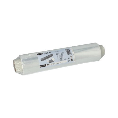 Starpak perforerad plastfolie är en genomskinlig, 300 meter lång plastfolie från Starpak, tätt rullad och försedd med en vit etikett med produktdetaljer. Den levereras delvis i en genomskinlig förpackning, idealisk för matförvaring.