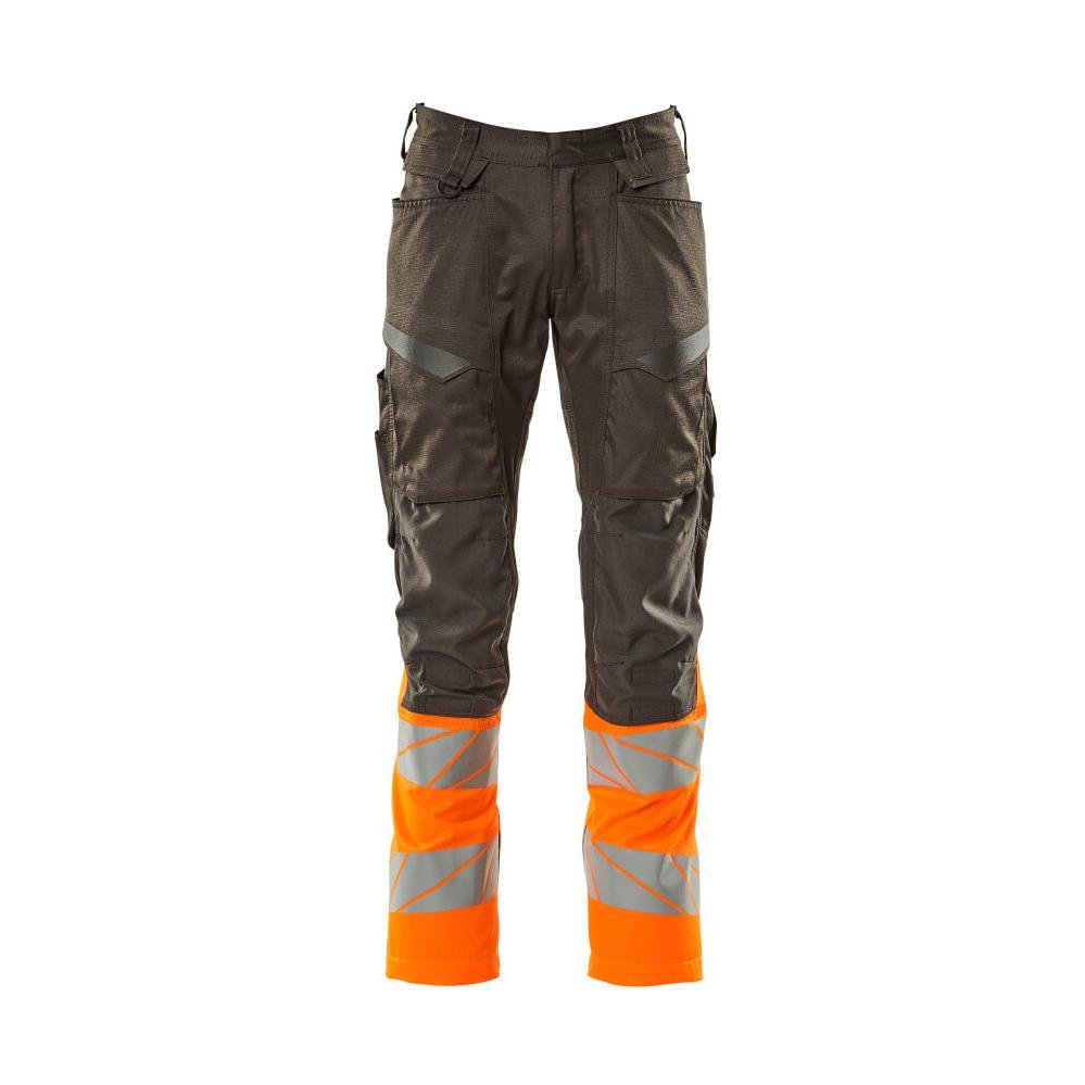 Byxor med knäfickor, byxor med stretchinlägg, mörk antracit/hi-vis orange
