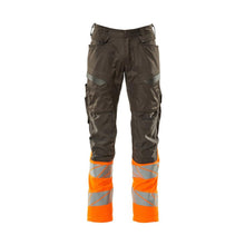 Byxor med knäfickor, byxor med stretchinlägg, mörk antracit/hi-vis orange