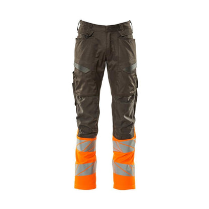 Byxor med knäfickor, byxor med stretchinlägg, mörk antracit/hi-vis orange