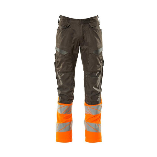 Byxor med knäfickor, byxor med stretchinlägg, mörk antracit/hi-vis orange