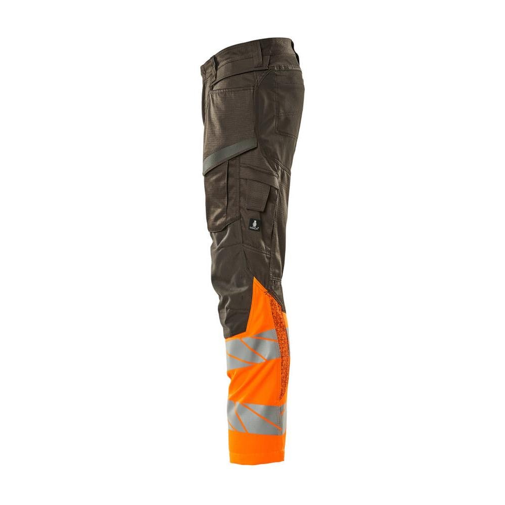 Byxor med knäfickor, byxor med stretchinlägg, mörk antracit/hi-vis orange