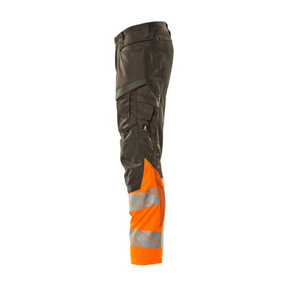 Byxor med knäfickor, byxor med stretchinlägg, mörk antracit/hi-vis orange