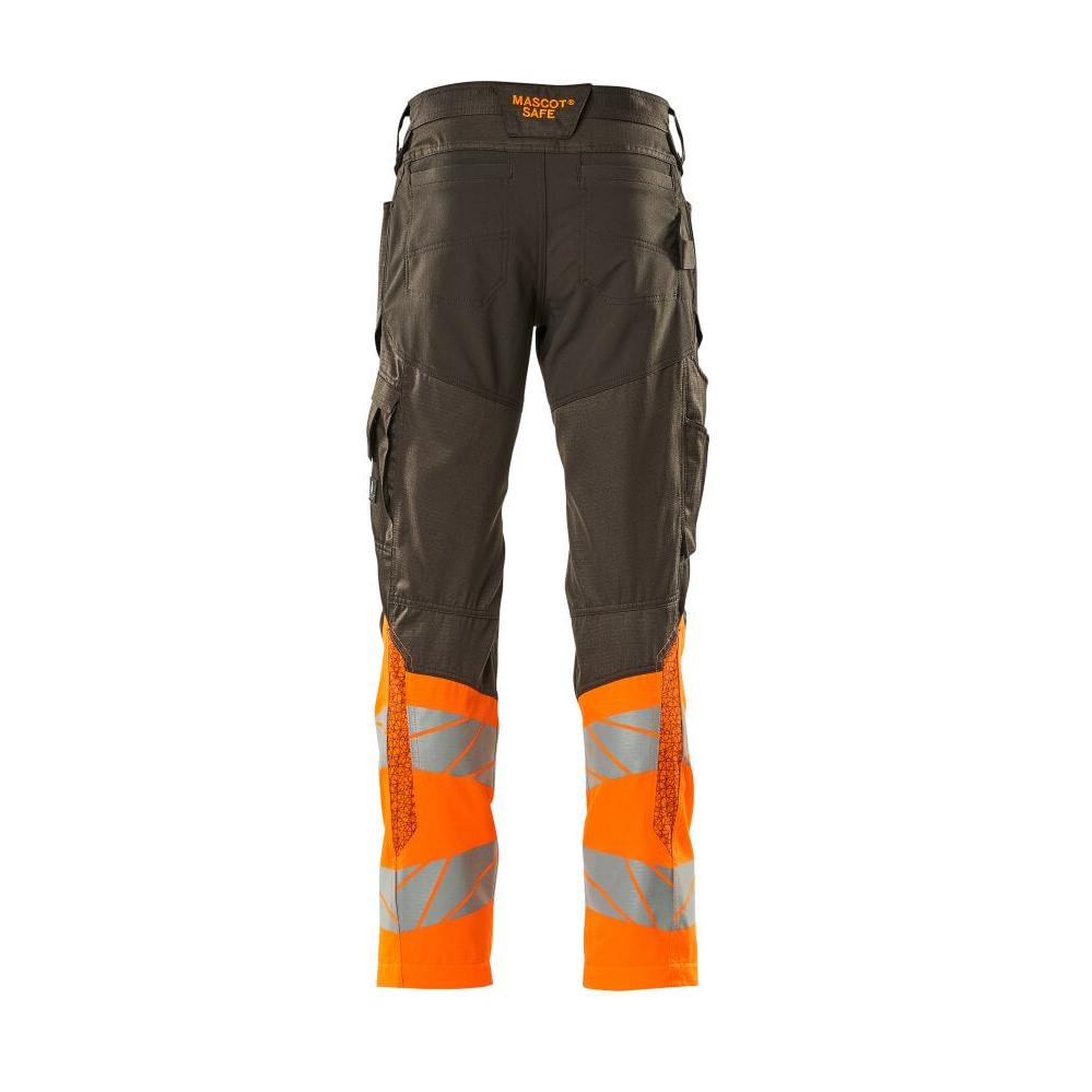 Byxor med knäfickor, byxor med stretchinlägg, mörk antracit/hi-vis orange