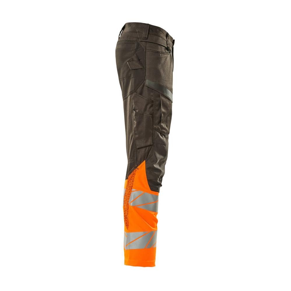 Byxor med knäfickor, byxor med stretchinlägg, mörk antracit/hi-vis orange