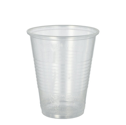 En transparent Starpak 20 dricksglas (PP, 0,3l, Ø 9,5 cm · 11,1 cm) med utsvängd skumkant och horisontella greppspår är avbildad mot en enkel vit bakgrund. Leverans i 20-pack med krympfolie.