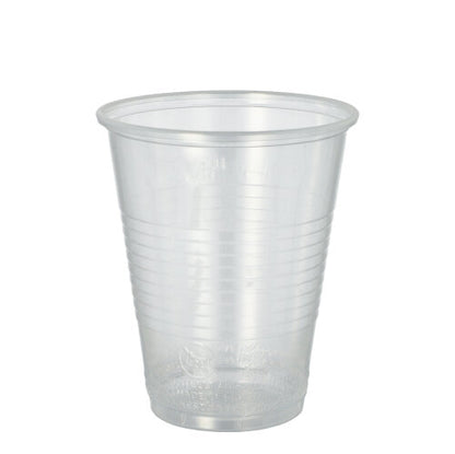 En transparent Starpak 20 dricksglas (PP, 0,3l, Ø 9,5 cm · 11,1 cm) med utsvängd skumkant och horisontella greppspår är avbildad mot en enkel vit bakgrund. Leverans i 20-pack med krympfolie.