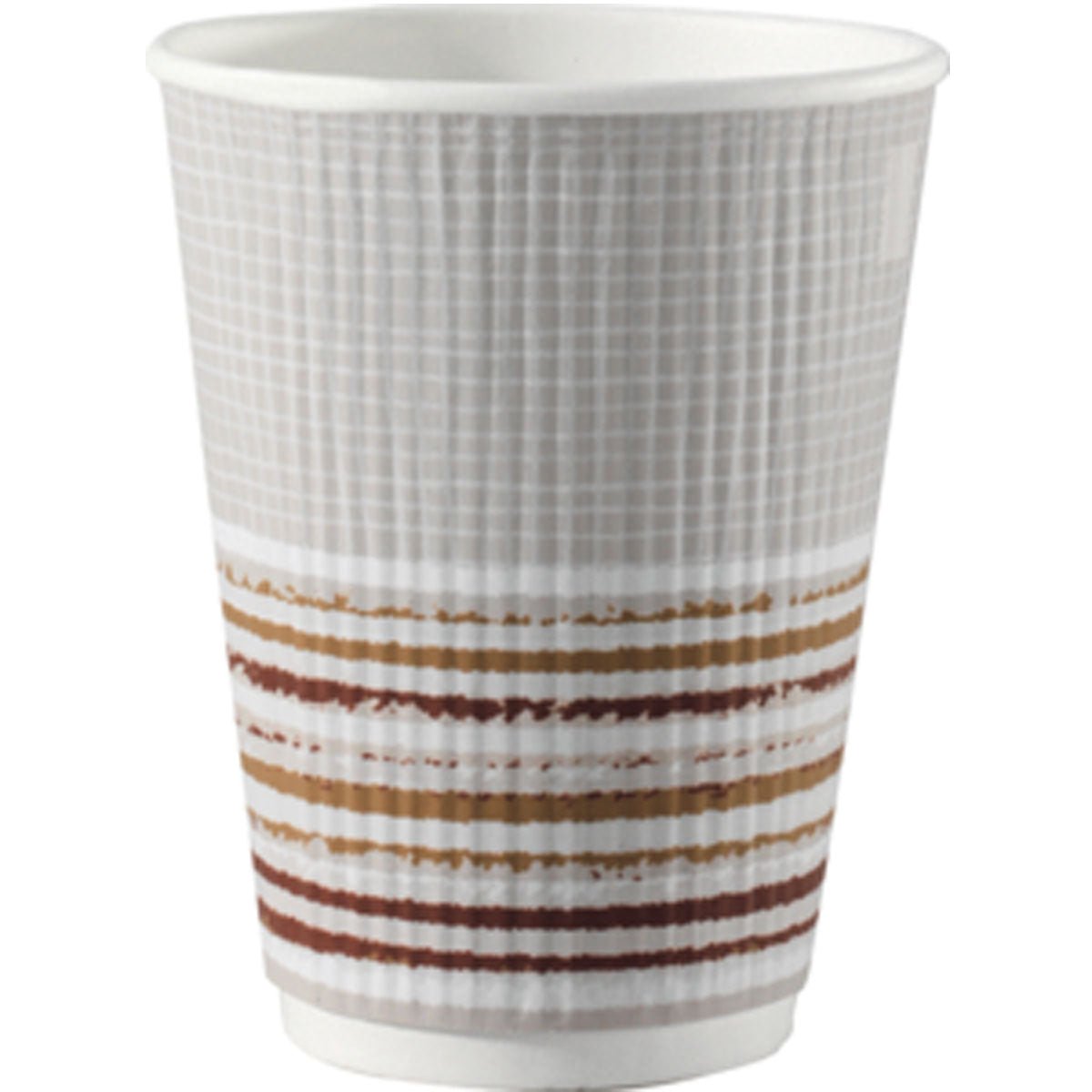 Duni GmbH Triple Wall Stripe Thermobägare 240 ml, Vit med röda, bruna och gula ränder av PAP/PLA med tredubbel väggisolering håller drycker varma; Förpackningen innehåller 25 miljövänliga bägare.