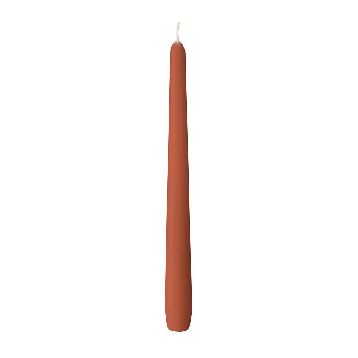 Ett släckt ljus från Duni GmbH (ca. 7h, 250 x 22 mm) med brunröd ton och synlig veke står upprätt mot en enkel vit bakgrund.