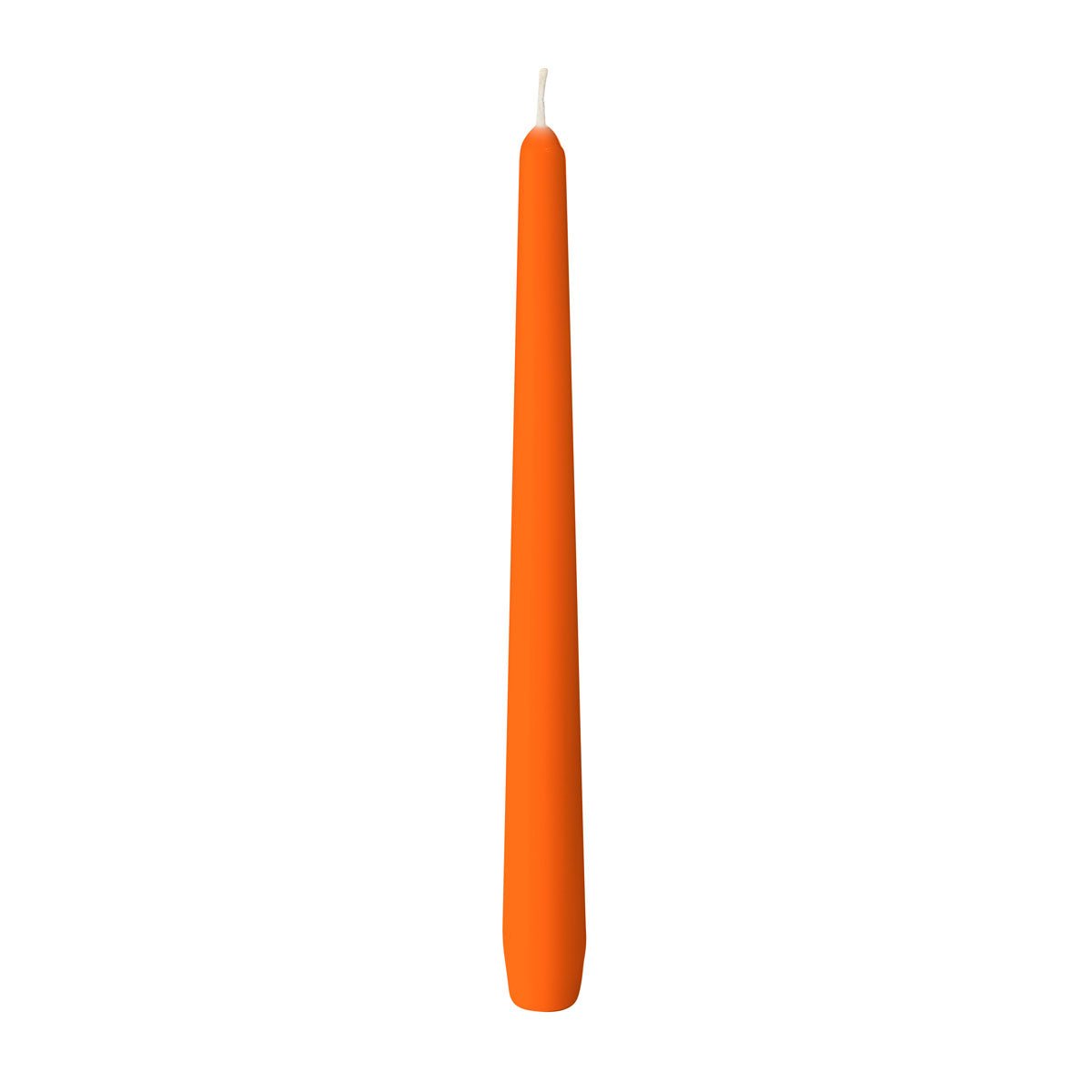 Ett släckt orange ljus från Duni GmbH (ca. 7h, 250 x 22 mm), med synlig veke, står upprätt mot en enkel vit bakgrund.