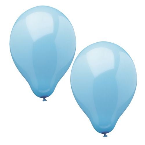 Tio högkvalitativa PAPSTAR Luftballonger (Ø 25 cm) i ljusblått från PAPSTAR GmbH, glänsande och snyggt knutna – perfekta för eleganta dekorationer mot vit bakgrund.
