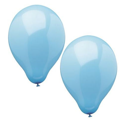 Tio högkvalitativa PAPSTAR Luftballonger (Ø 25 cm) i ljusblått från PAPSTAR GmbH, glänsande och snyggt knutna – perfekta för eleganta dekorationer mot vit bakgrund.