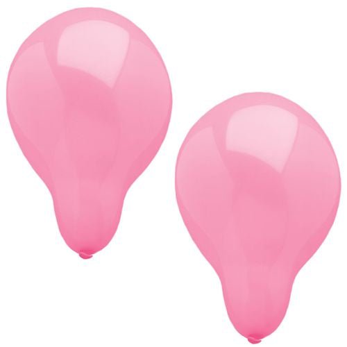 Två rosa PAPSTAR 10 ballonger med en diameter på 25 cm av PAPSTAR GmbH-figurer av högkvalitativ latex står bredvid varandra på en vit bakgrund. Tack vare sin släta, glänsande yta passar de perfekt till alla typer av dekorationer.