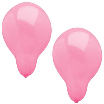 Två rosa PAPSTAR 10 ballonger med en diameter på 25 cm av PAPSTAR GmbH-figurer av högkvalitativ latex står bredvid varandra på en vit bakgrund. Tack vare sin släta, glänsande yta passar de perfekt till alla typer av dekorationer.