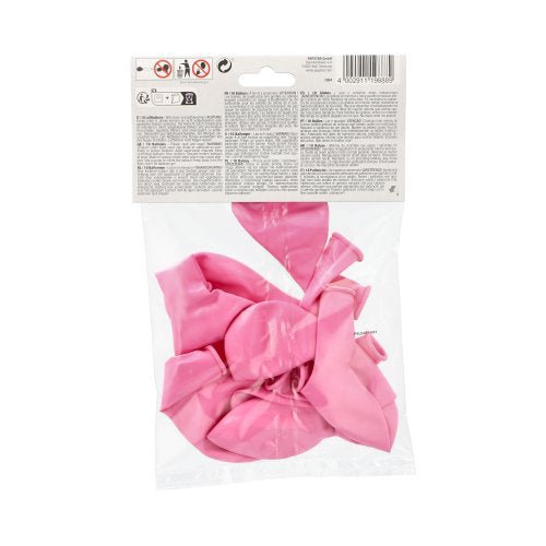 I en genomskinlig påse finns 10 tömda rosa PAPSTAR Ballonger (Ø 25 cm, högkvalitativ latex) med vit etikett och bruksanvisning – perfekta för dekoration. Från PAPSTAR GmbH.